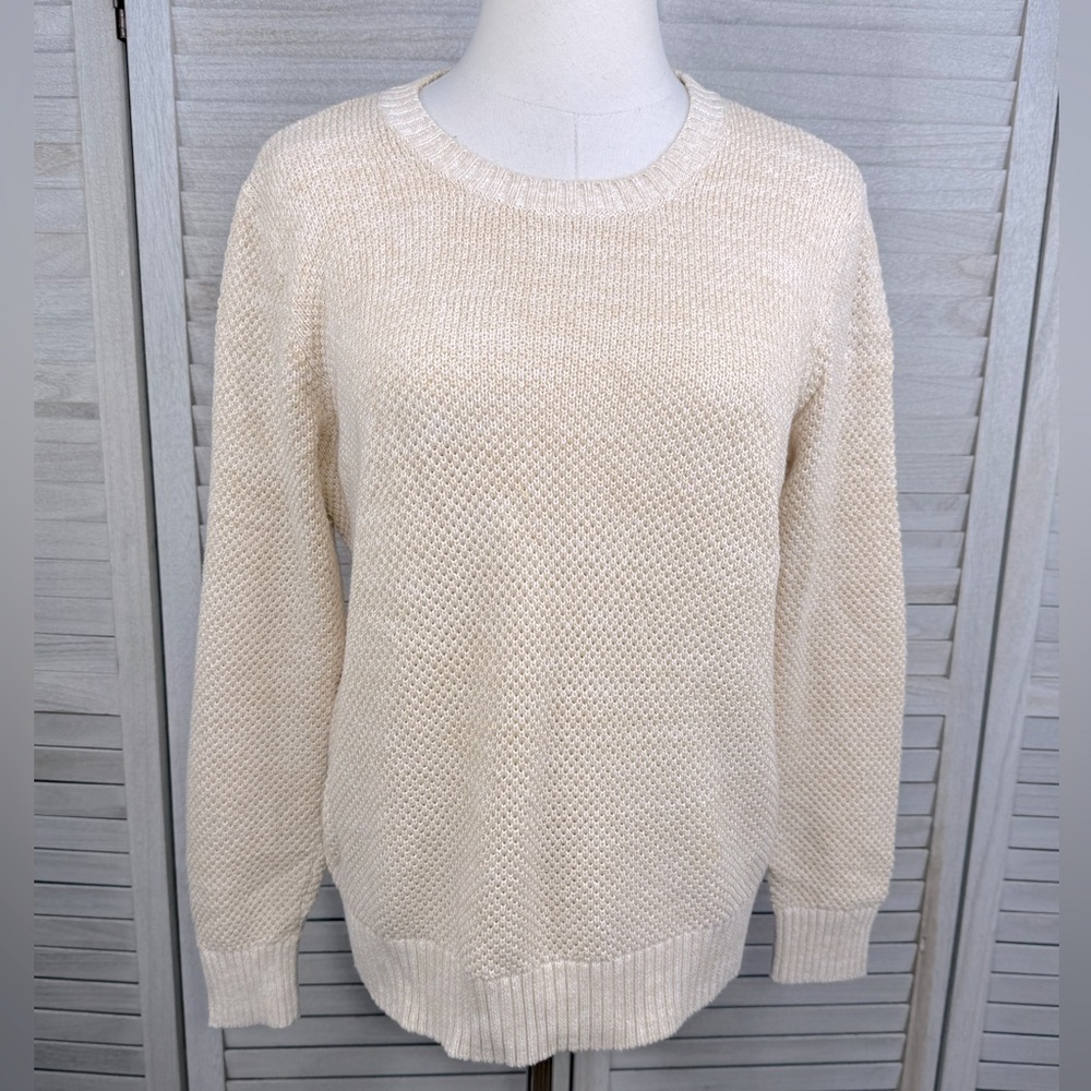 APPLESEED'S (Petites) Vintage 90's 100% Cotton Crewneck Sweater Beige/White-S/M